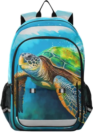 Sea Turtle Painting Backpack for Women Men, Large Student School Bookbag 15.6 in Laptop Bag Purse Travel Casual Daypack