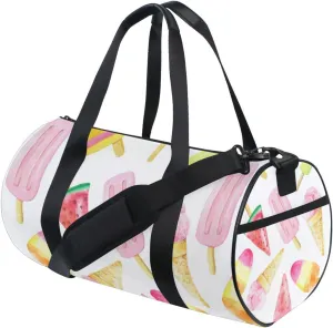 Seamless Watercolor Pink Yellow Red Fruit Ice cream Sticks Duffel Bag, Foldable Canvas Travel Tote for Gym Sports with Inner Pockets, Durable Lightweight Fitness Bag for Overnight Workout