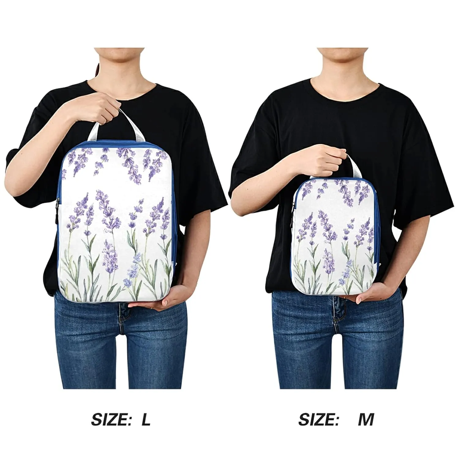 Seamless Watercolor Purple Lavender Flowers on White 3 Set Packing Cubes, Waterproof Check Oxford cloth Organizers, Travel Packing Toiletry Storage Bag