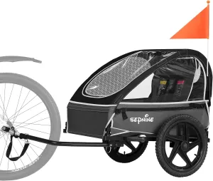 Sepnine Kids Bike Trailer, Suitable for 1 to 2 Kids, 12  Months, Quick Attach to Bike, Foldable, with 5-Point Harness and Storage Bags