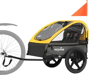 Sepnine Kids Bike Trailer, Suitable for 1 to 2 Kids, 12  Months, Quick Attach to Bike, Foldable, with 5-Point Harness and Storage Bags