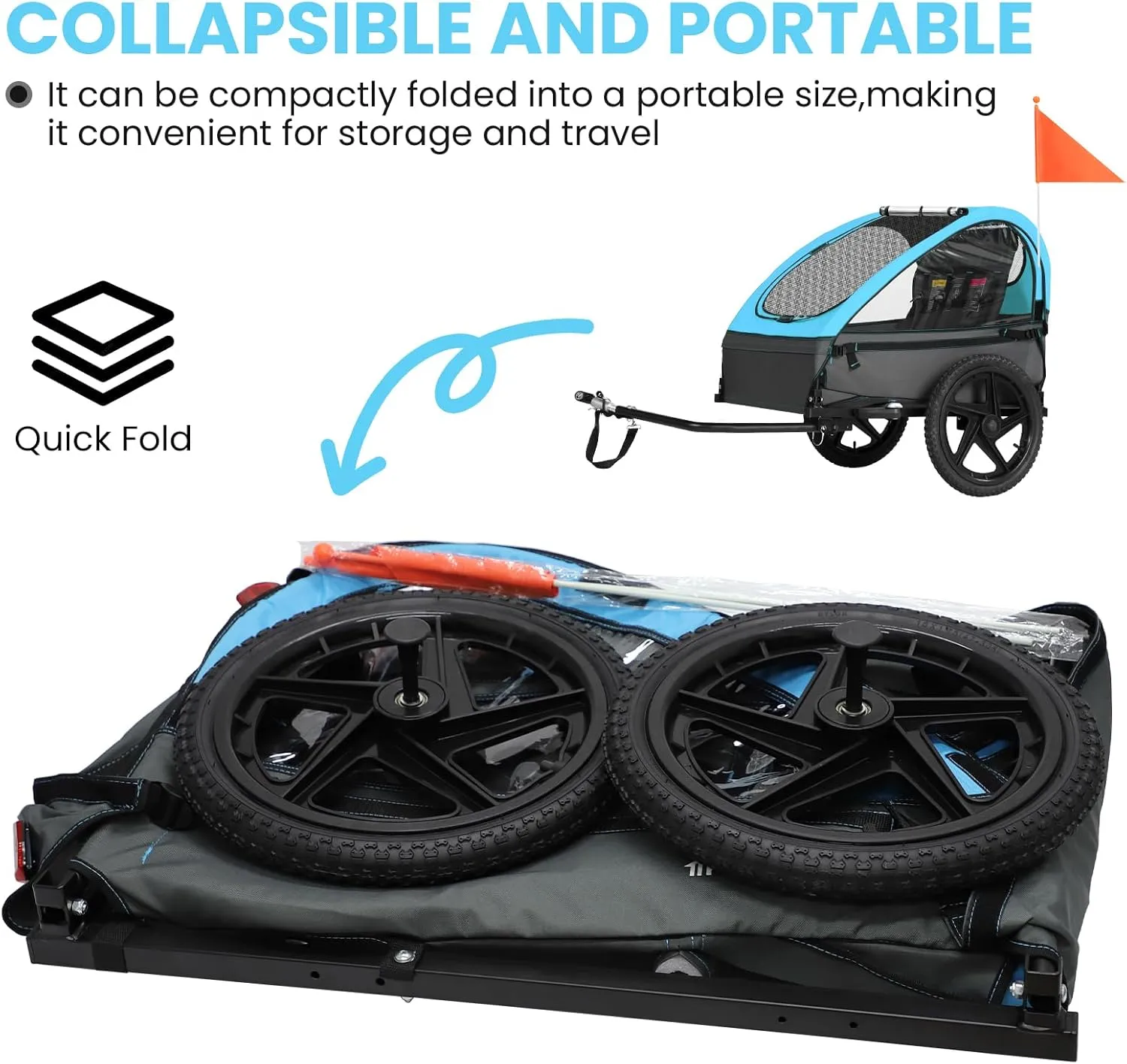 Sepnine Kids Bike Trailer, Suitable for 1 to 2 Kids, 12  Months, Quick Attach to Bike, Foldable, with 5-Point Harness and Storage Bags