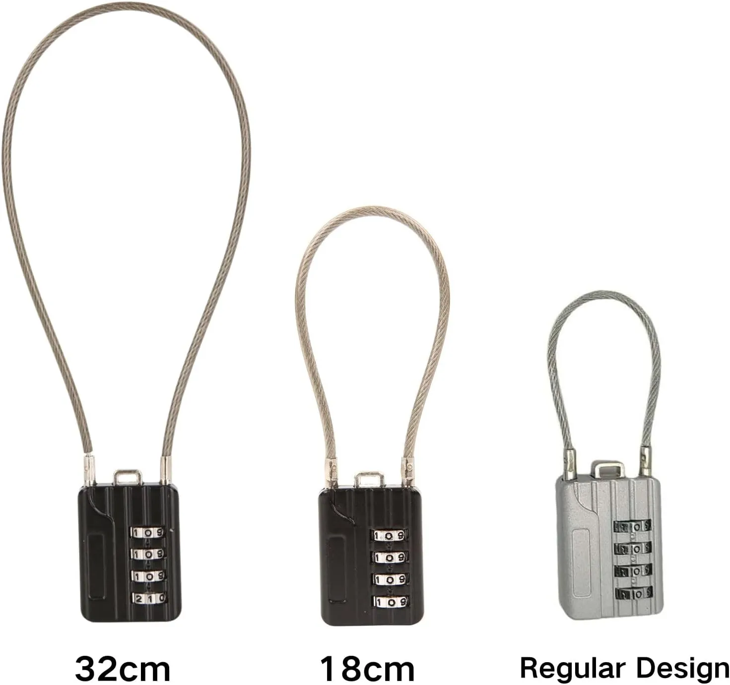 SEPOX® Compact Design Resettable Combination Padlock 4 Digit, 30mm 1-3/16" Width Body, Extra Long 16cm Cable Lock for Suitcase, Travel, Gym Lockers, Helmet, Cabinets, Case, Fence, Pack of 4 Black