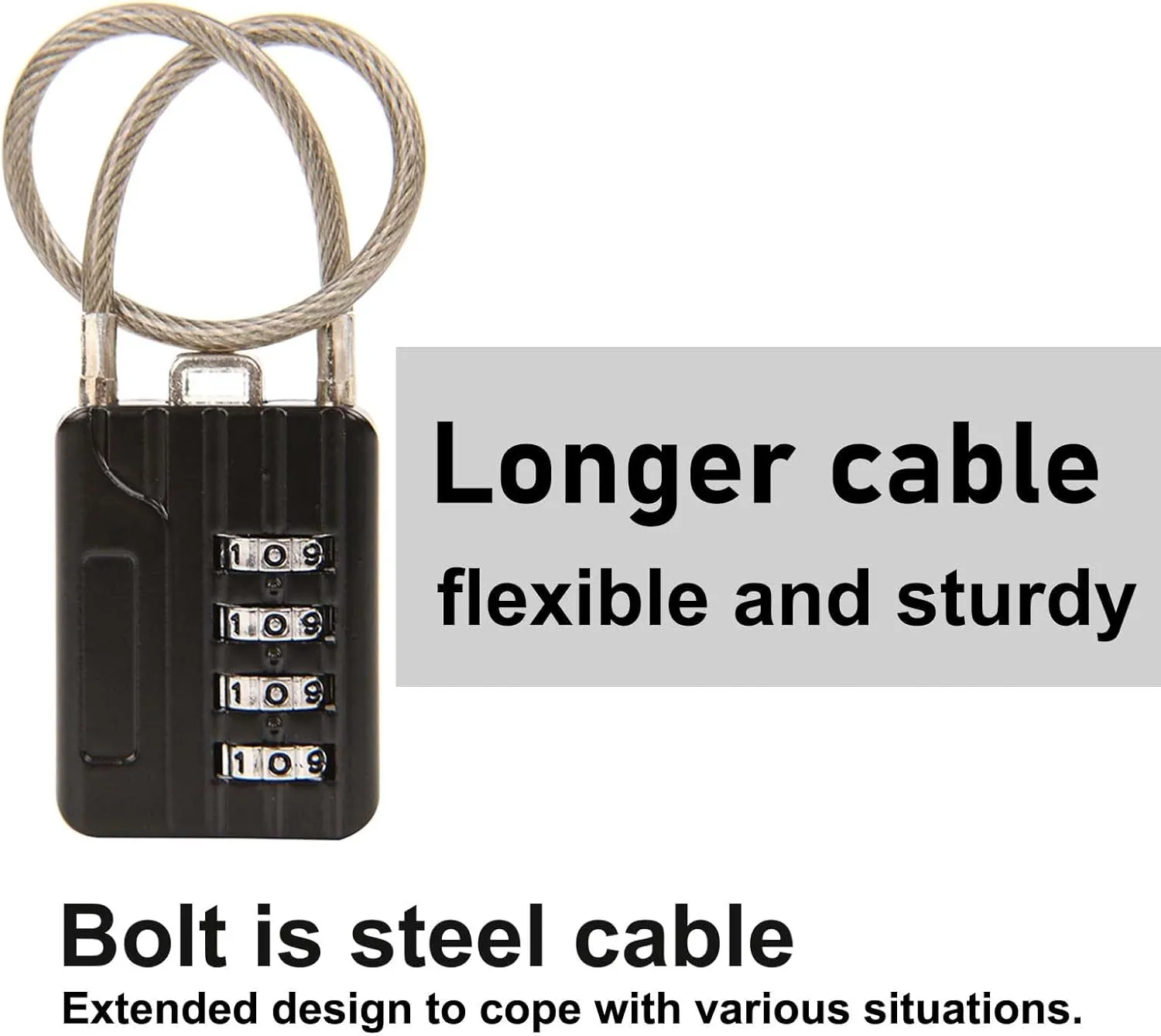 SEPOX® Compact Design Resettable Combination Padlock 4 Digit, 30mm 1-3/16" Width Body, Extra Long 16cm Cable Lock for Suitcase, Travel, Gym Lockers, Helmet, Cabinets, Case, Fence, Pack of 4 Black