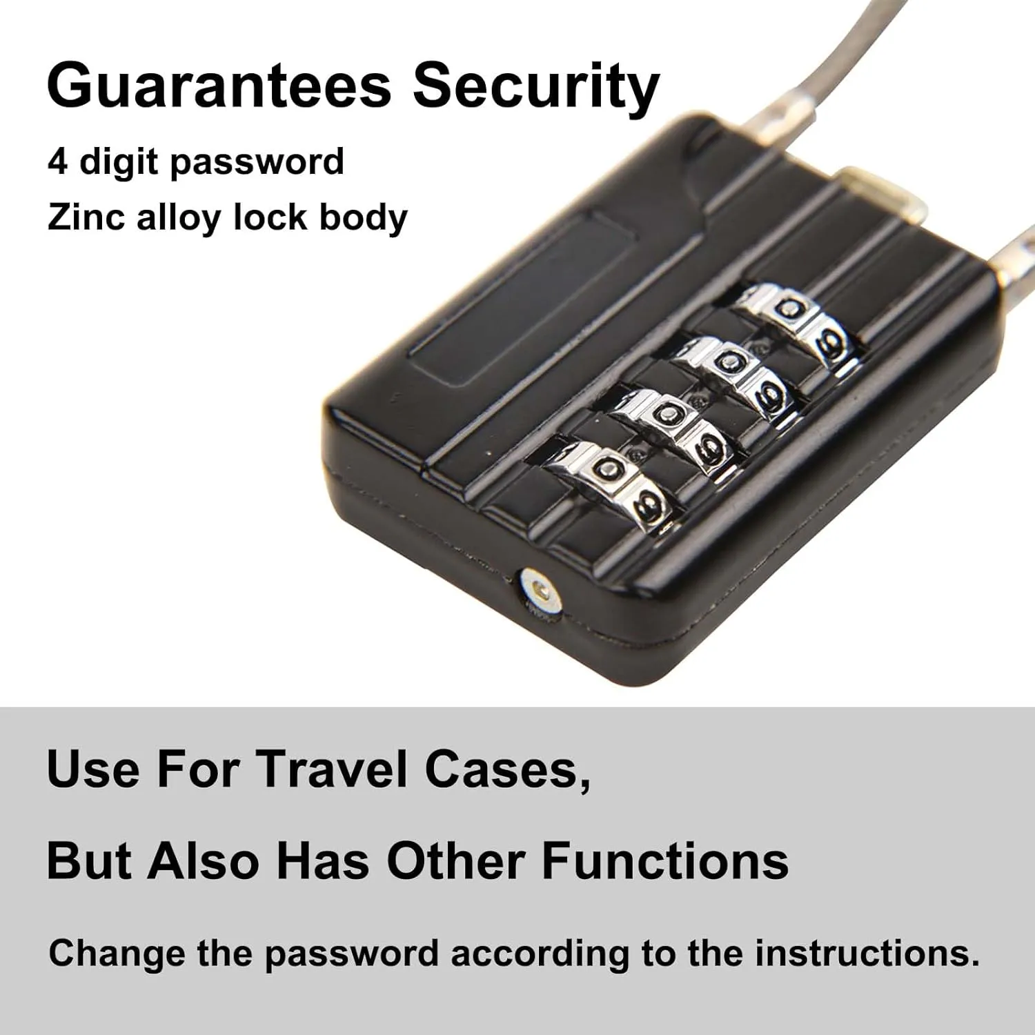 SEPOX® Compact Design Resettable Combination Padlock 4 Digit, 30mm 1-3/16" Width Body, Extra Long 16cm Cable Lock for Suitcase, Travel, Gym Lockers, Helmet, Cabinets, Case, Fence, Pack of 4 Black