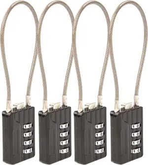 SEPOX® Compact Design Resettable Combination Padlock 4 Digit, 30mm 1-3/16" Width Body, Extra Long 16cm Cable Lock for Suitcase, Travel, Gym Lockers, Helmet, Cabinets, Case, Fence, Pack of 4 Black