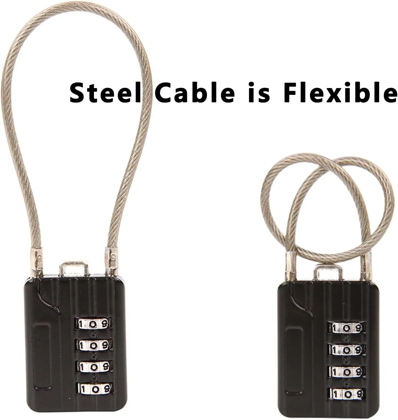 SEPOX® Compact Design Resettable Combination Padlock 4 Digit, 30mm 1-3/16" Width Body, Extra Long 16cm Cable Lock for Suitcase, Travel, Gym Lockers, Helmet, Cabinets, Case, Fence, Pack of 4 Black