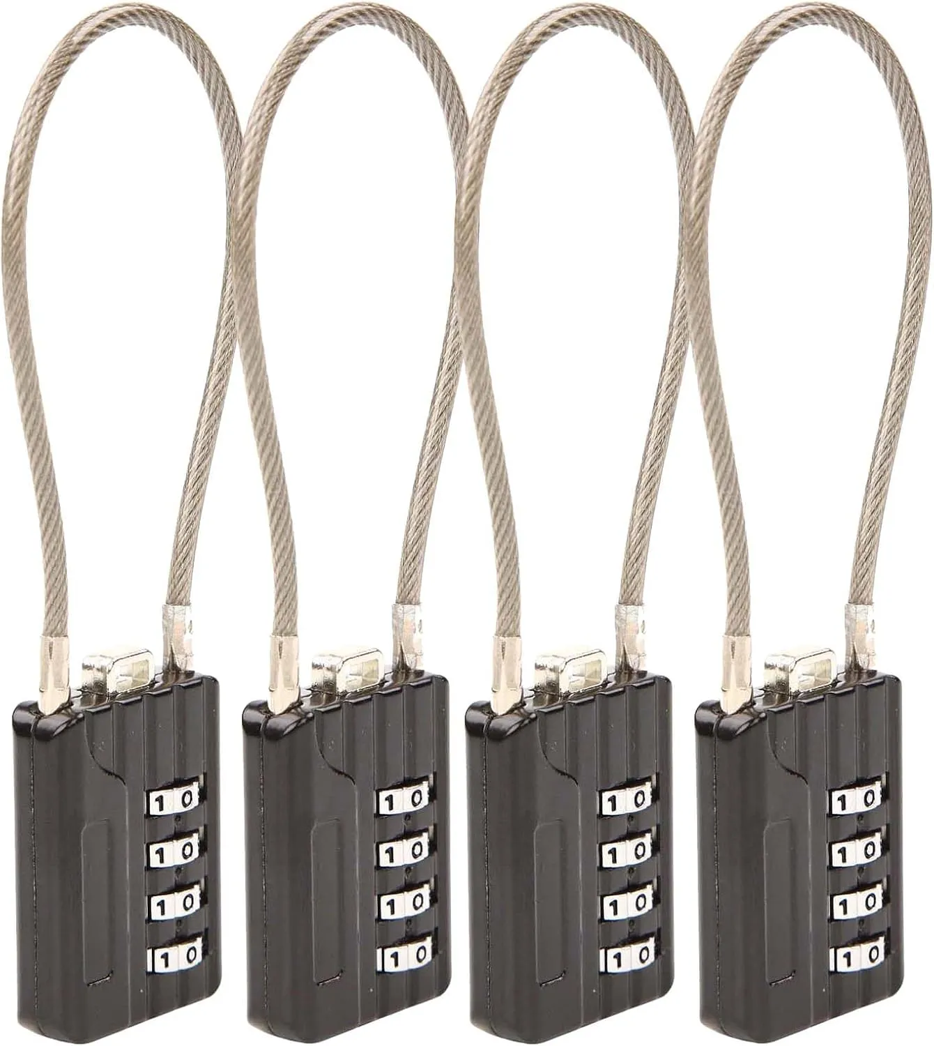 SEPOX® Compact Design Resettable Combination Padlock 4 Digit, 30mm 1-3/16" Width Body, Extra Long 16cm Cable Lock for Suitcase, Travel, Gym Lockers, Helmet, Cabinets, Case, Fence, Pack of 4 Black