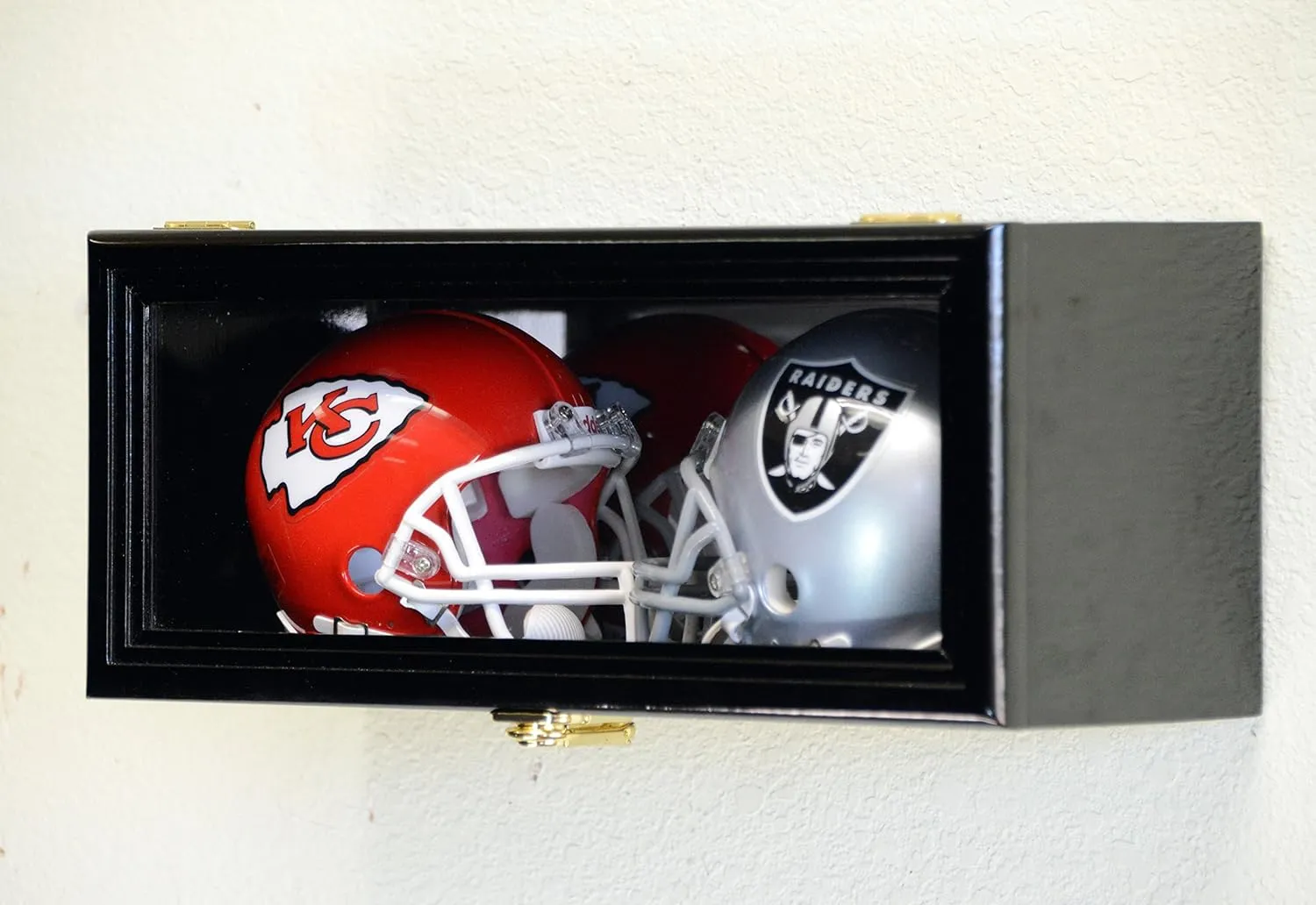 sfDisplay.com,LLC. 2 Mini Helmet Display Case Cabinet Holder Rack w/98% UV - Lockable with Mirror Back (Black Finish)