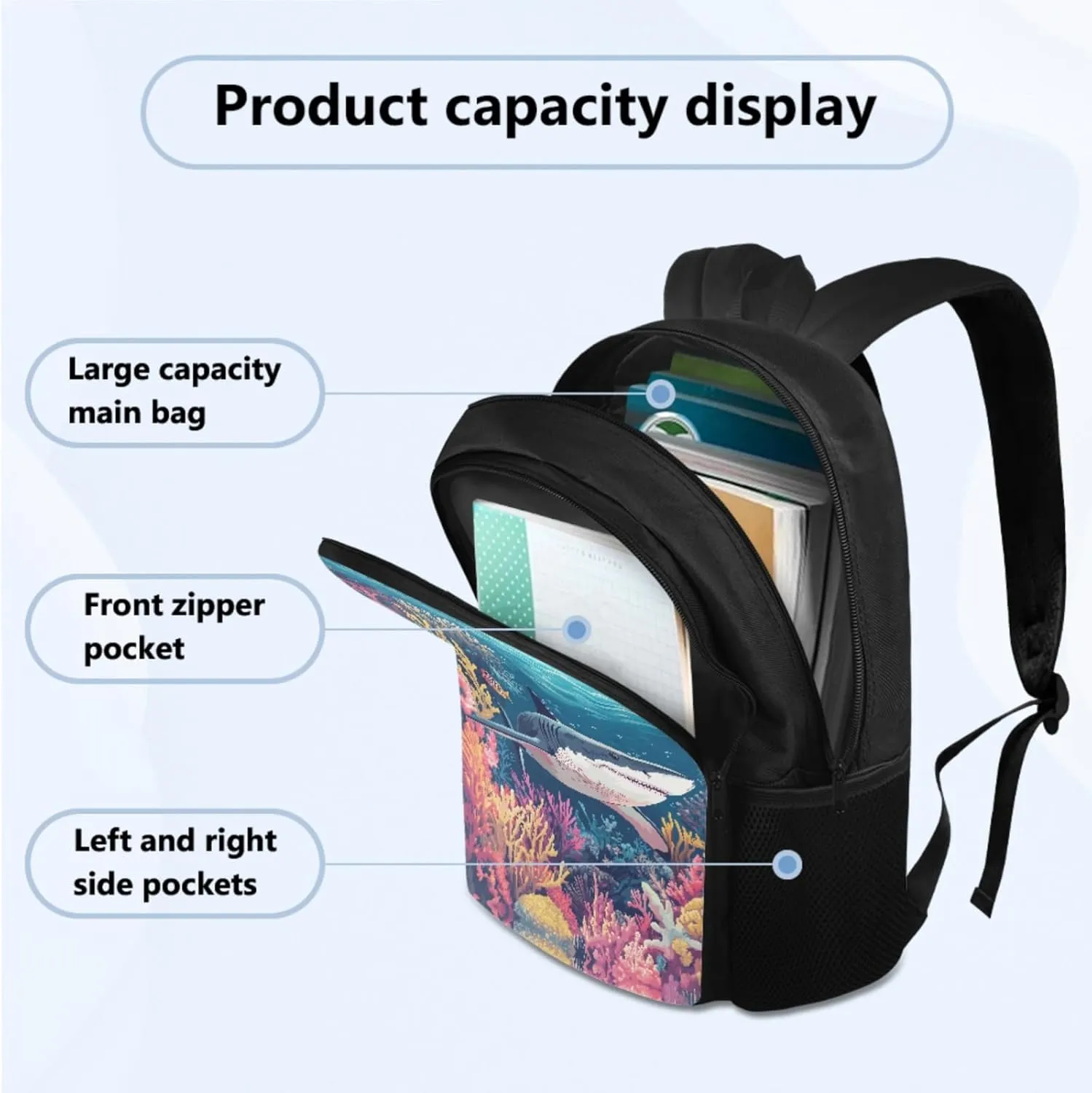 Shark Backpack and Lunch Box Set, Backpacks for 2nd Grade Boys Back to School Bag Pencil Case Lunch Box Water Bottle Holder 4 PCS Set Bookbag Accessories Sets