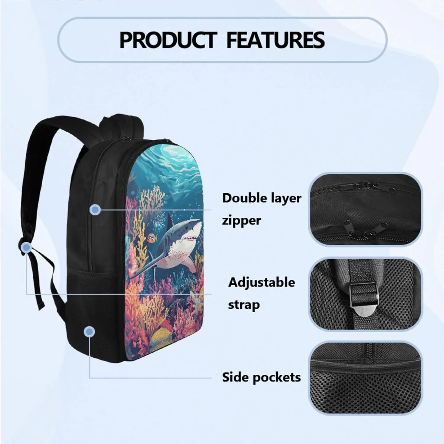 Shark Backpack and Lunch Box Set, Backpacks for 2nd Grade Boys Back to School Bag Pencil Case Lunch Box Water Bottle Holder 4 PCS Set Bookbag Accessories Sets