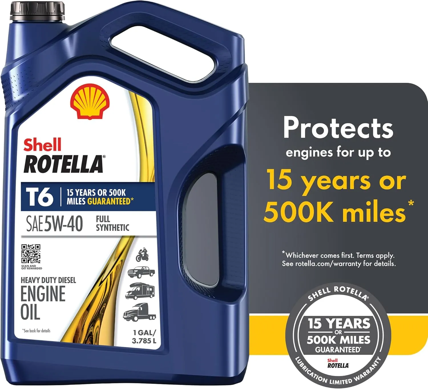 Shell Rotella T6 Full Synthetic 5W-40 Diesel Engine Oil, 1 Gallon
