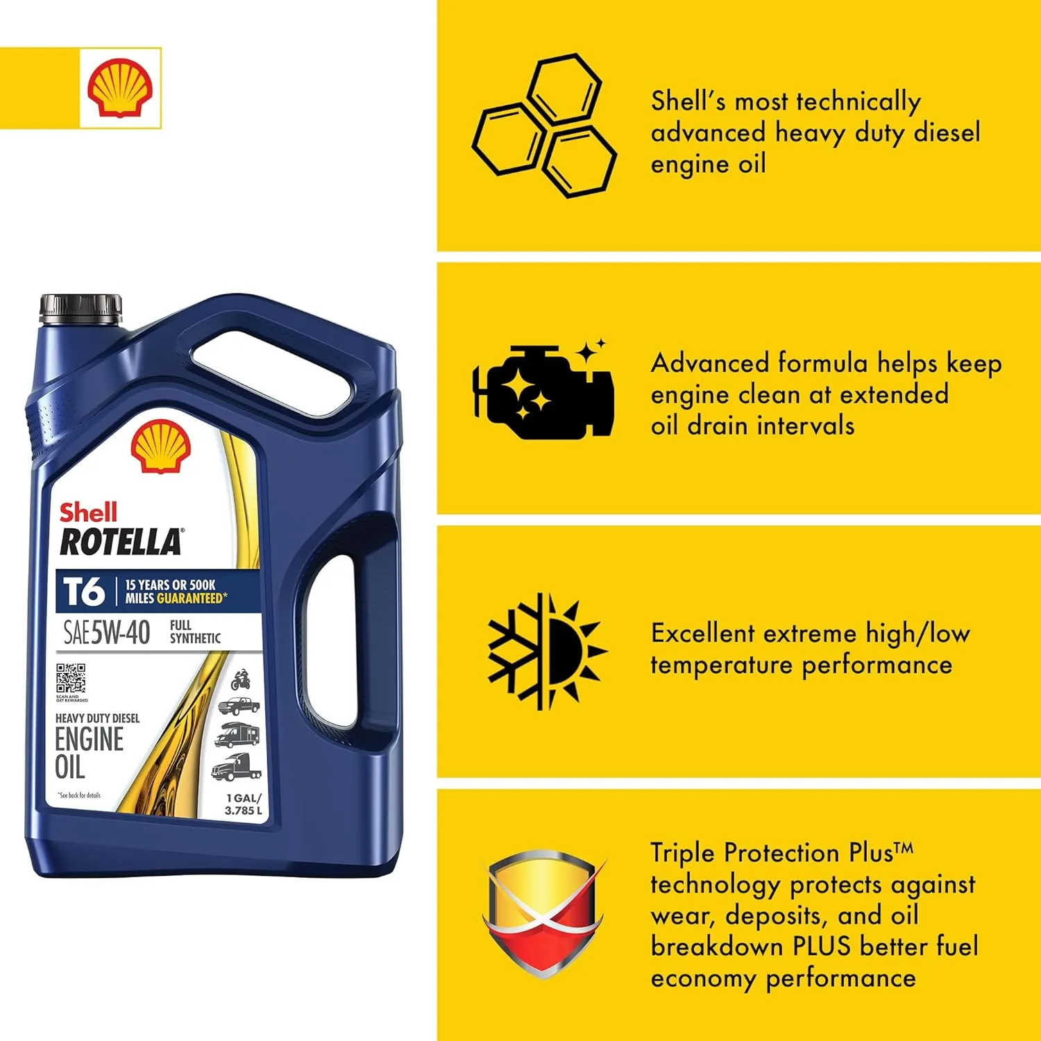 Shell Rotella T6 Full Synthetic 5W-40 Diesel Engine Oil, 1 Gallon