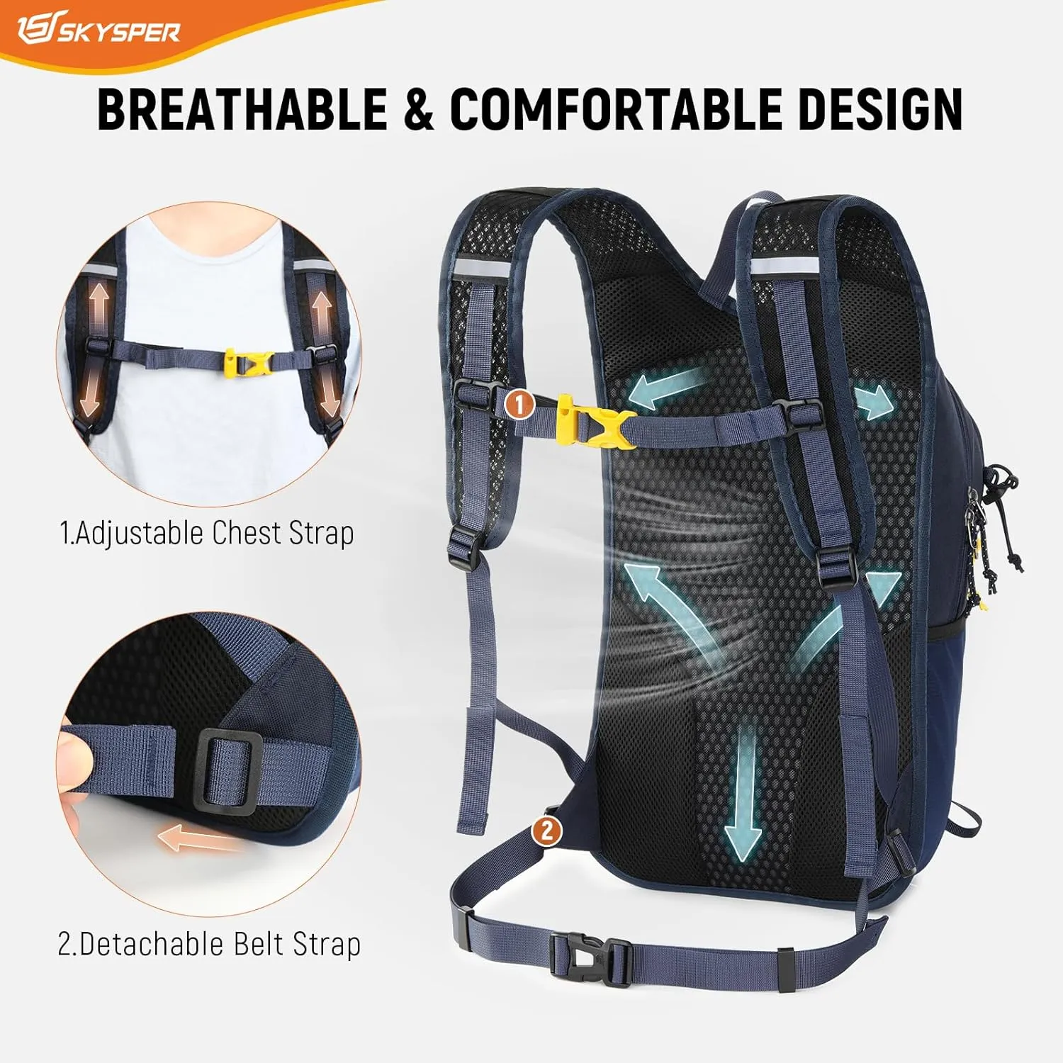SKYSPER Small Hiking Backpack 15L Lightweight Day Pack Travel Hiking Daypack for Women Men(Navyblue)