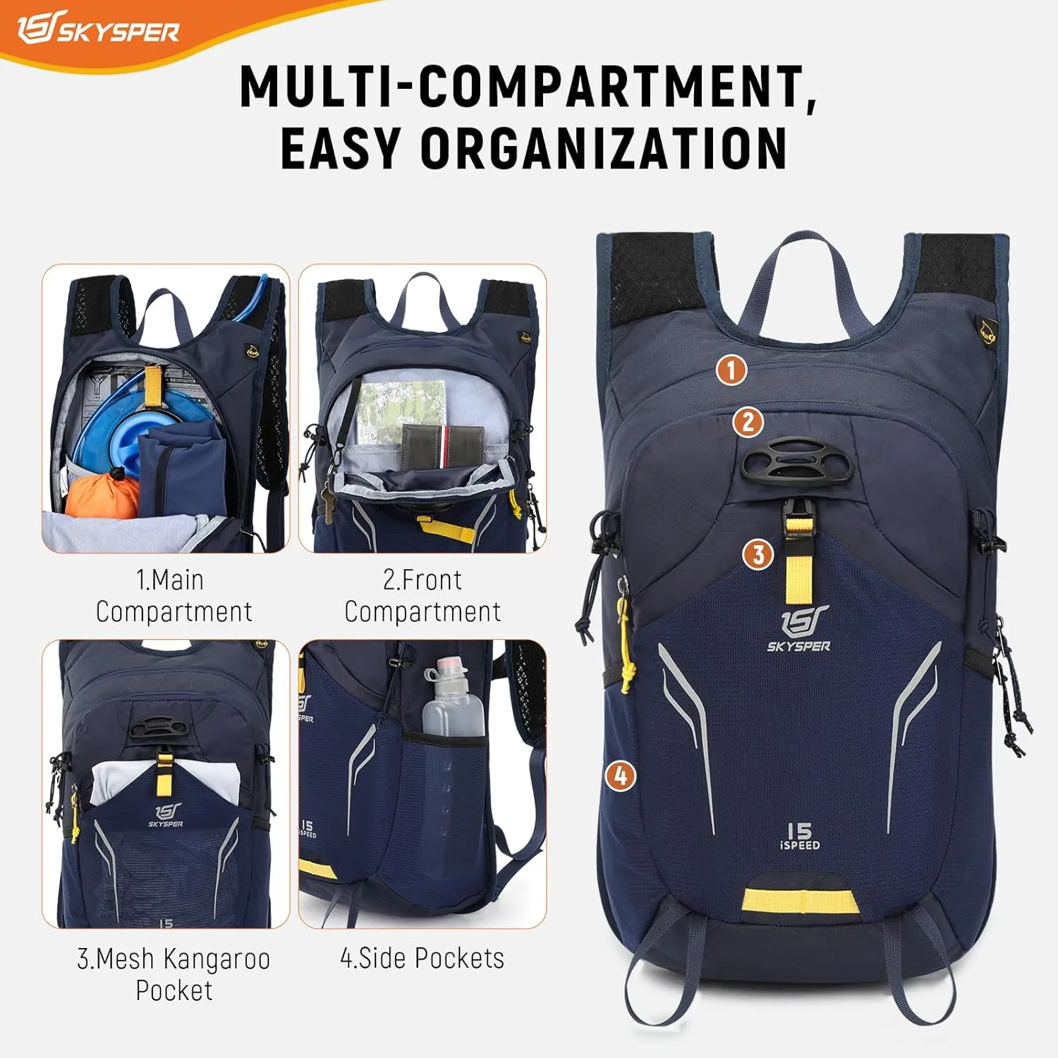 SKYSPER Small Hiking Backpack 15L Lightweight Day Pack Travel Hiking Daypack for Women Men(Navyblue)