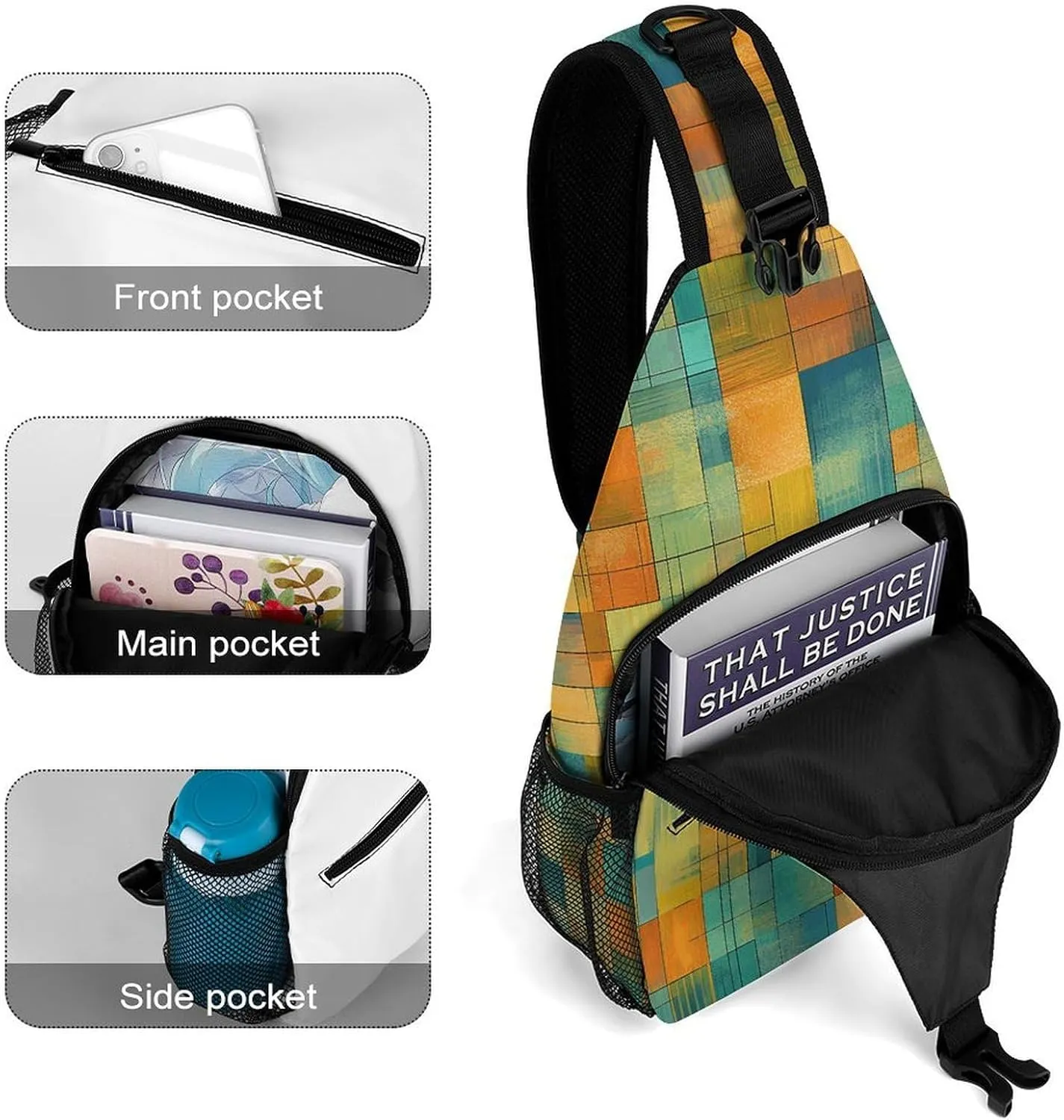 Sling Backpack Crossbody for Man Woman Green And Blue Cross Body Adjustable Chest Bag