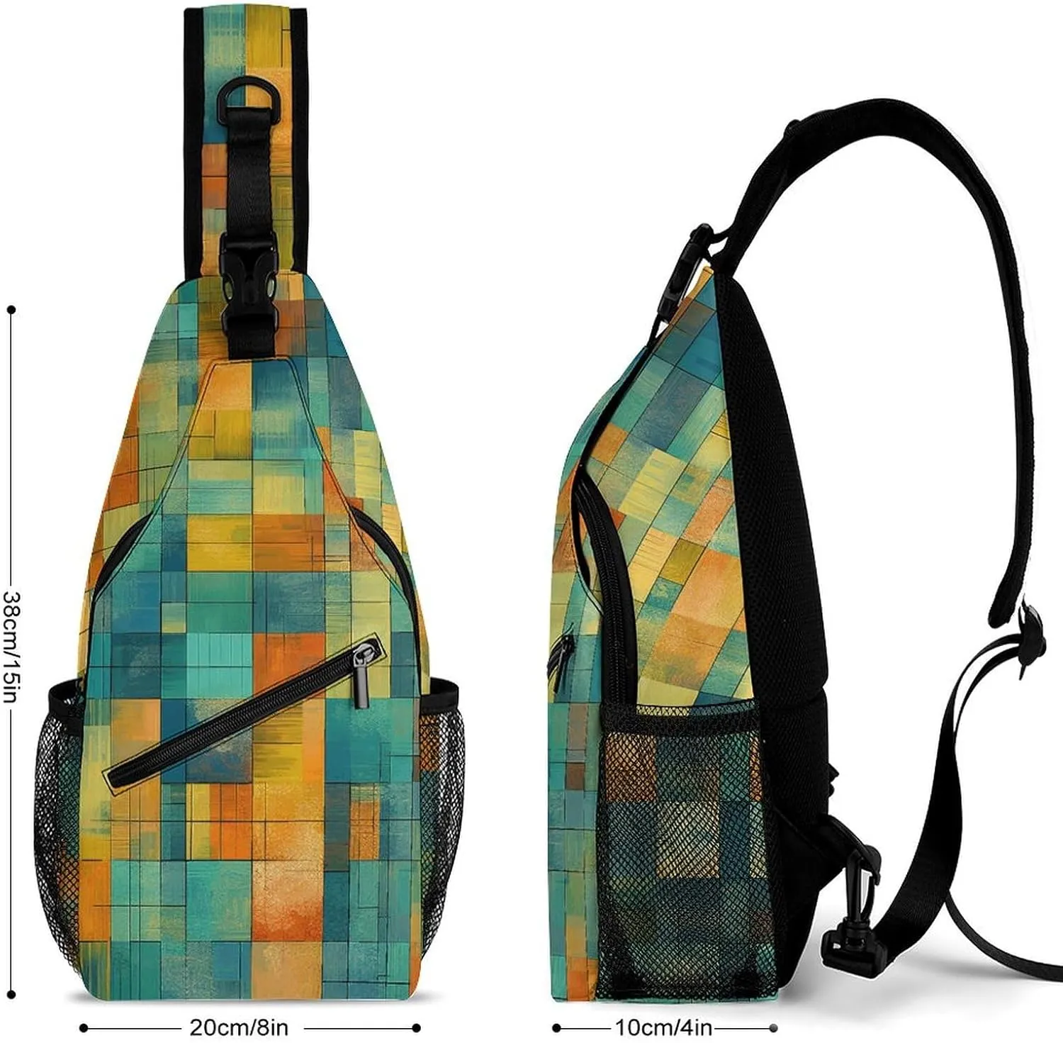 Sling Backpack Crossbody for Man Woman Green And Blue Cross Body Adjustable Chest Bag