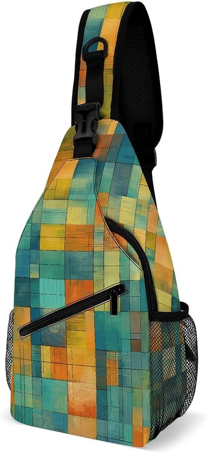 Sling Backpack Crossbody for Man Woman Green And Blue Cross Body Adjustable Chest Bag