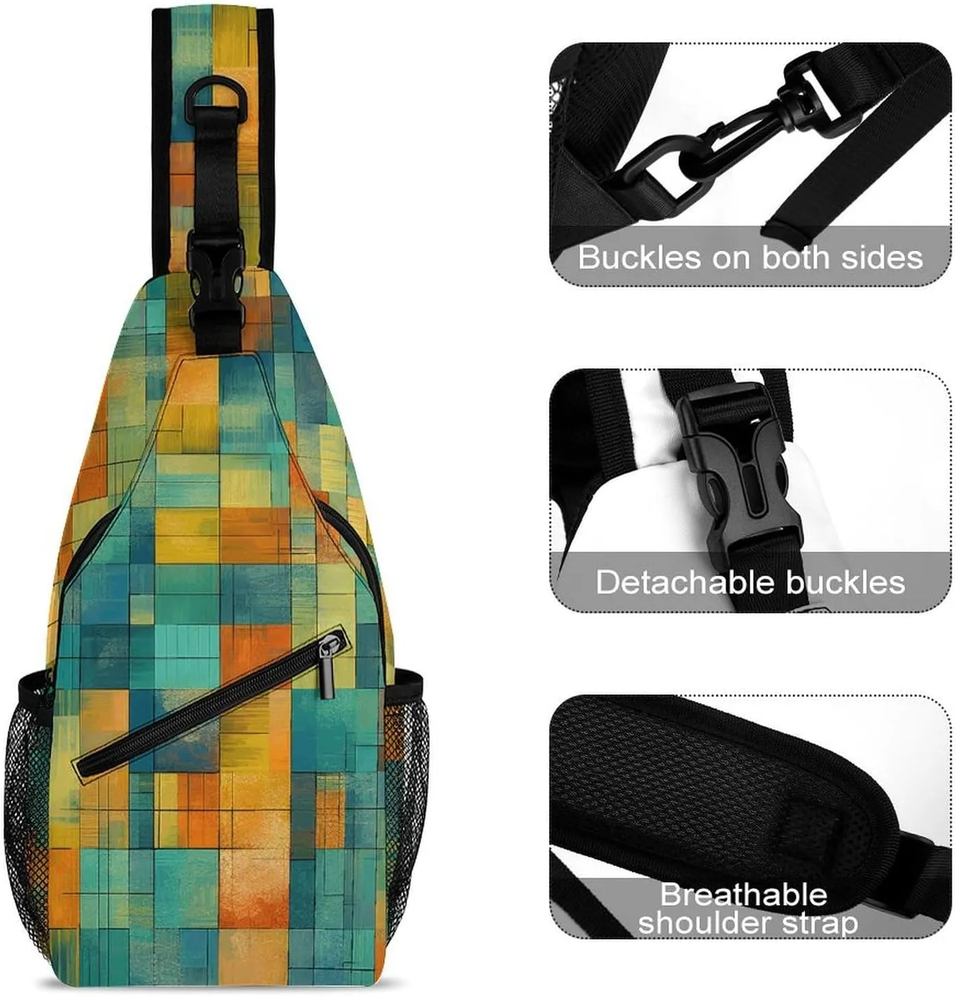 Sling Backpack Crossbody for Man Woman Green And Blue Cross Body Adjustable Chest Bag