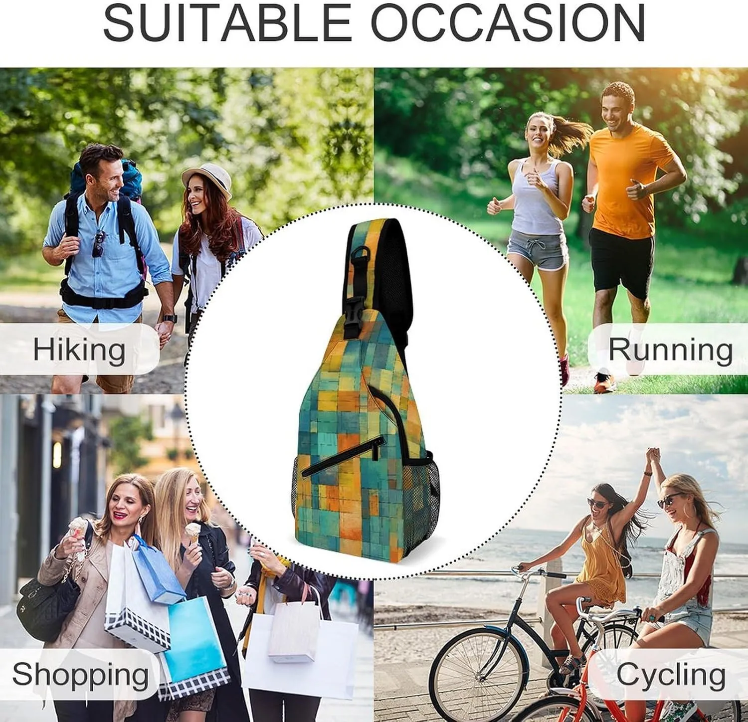Sling Backpack Crossbody for Man Woman Green And Blue Cross Body Adjustable Chest Bag