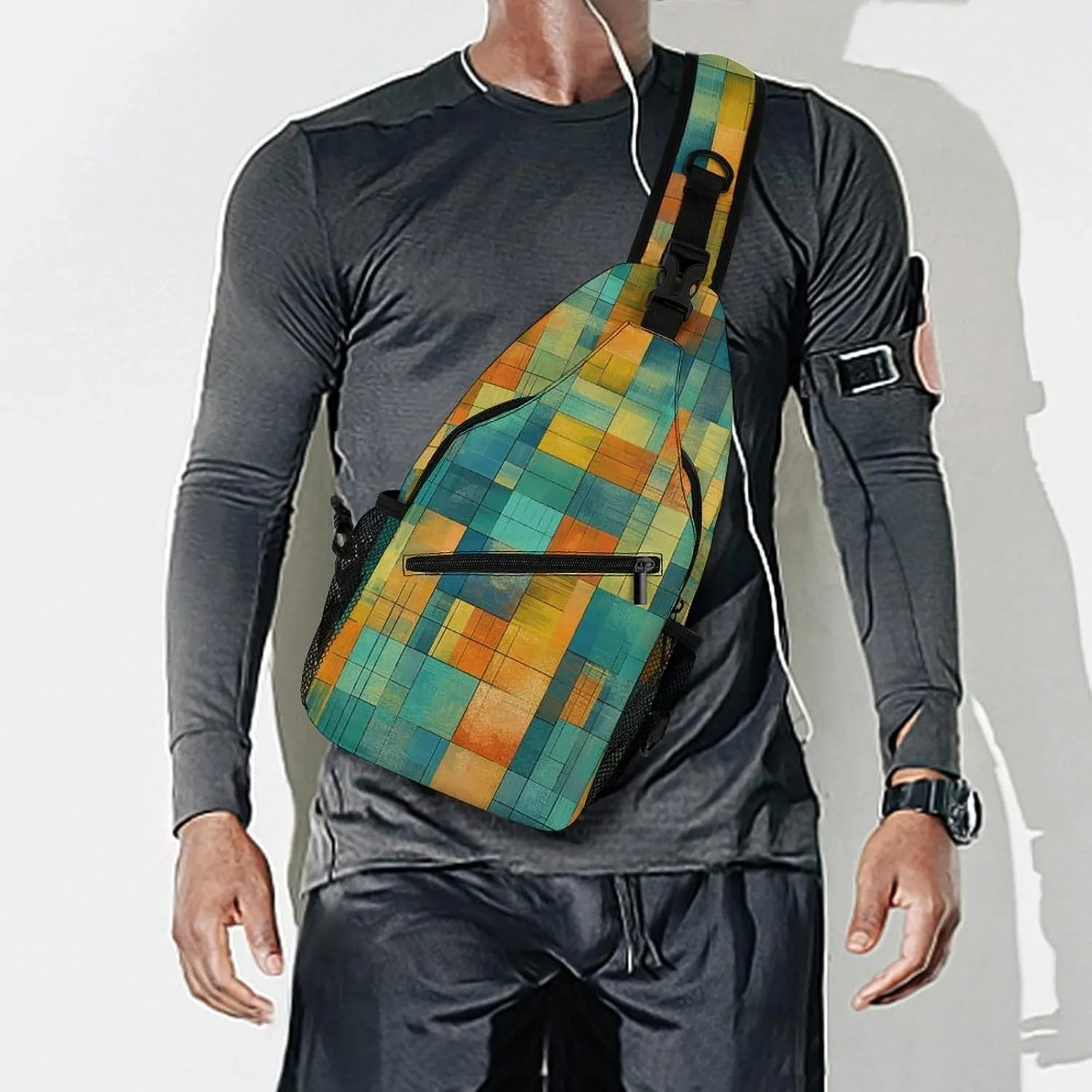 Sling Backpack Crossbody for Man Woman Green And Blue Cross Body Adjustable Chest Bag