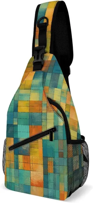 Sling Backpack Crossbody for Man Woman Green And Blue Cross Body Adjustable Chest Bag