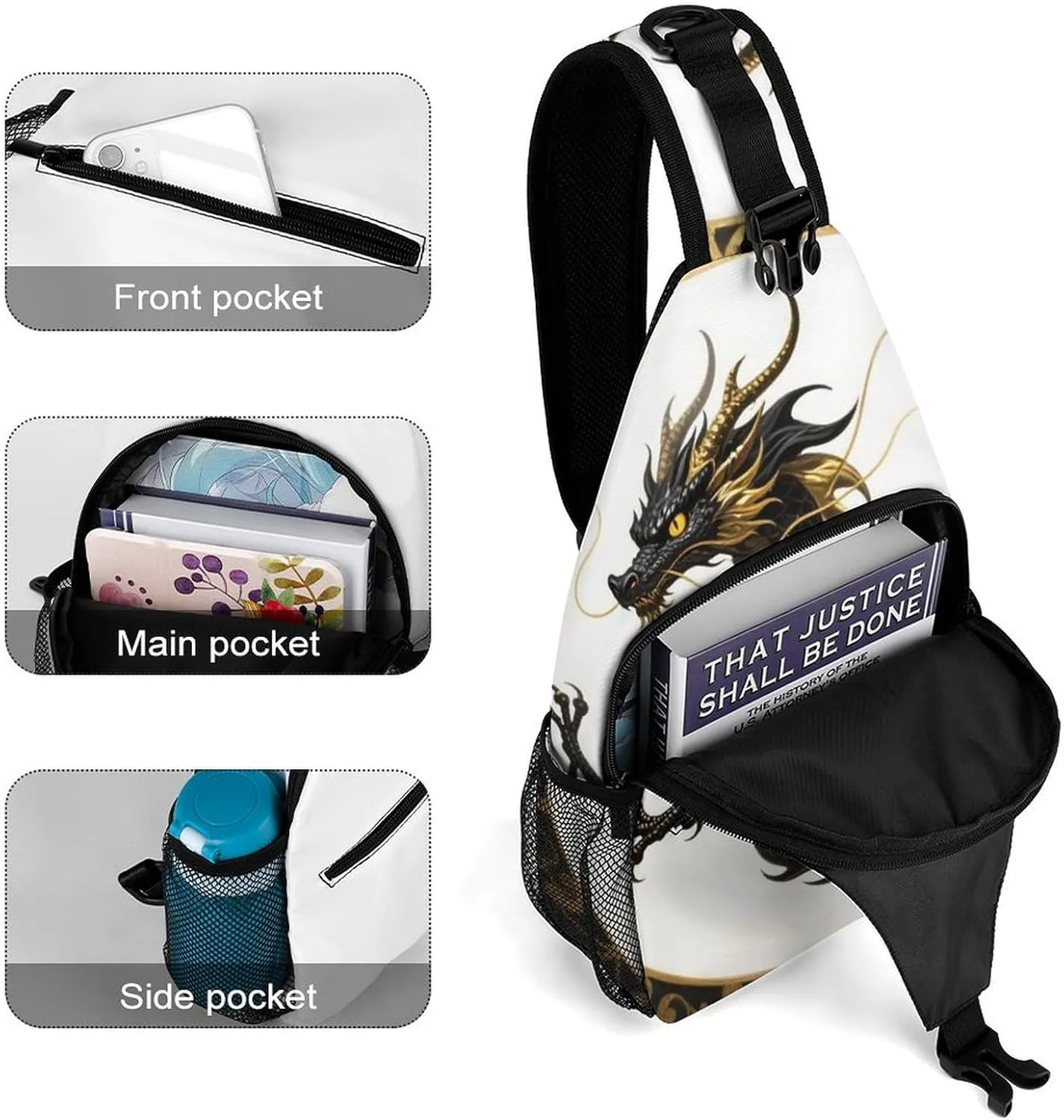 Sling Bag Backpack for Men Women Multipurpose Anti-Theft Outdoor Sport Daypack Travel Bag Tactical Satchel, Chinese Dragons Art Chest Day Backpack