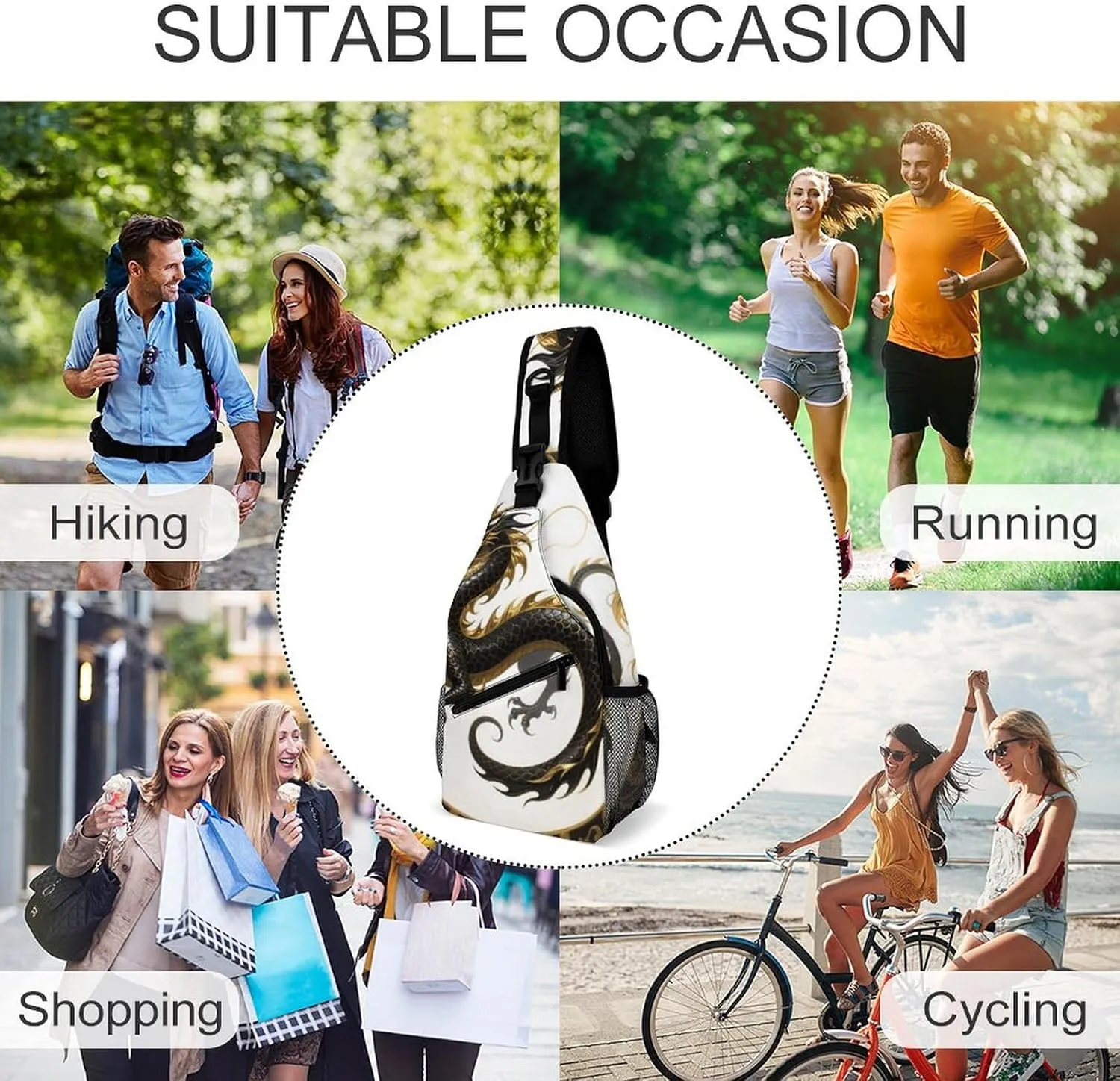 Sling Bag Backpack for Men Women Multipurpose Anti-Theft Outdoor Sport Daypack Travel Bag Tactical Satchel, Chinese Dragons Art Chest Day Backpack