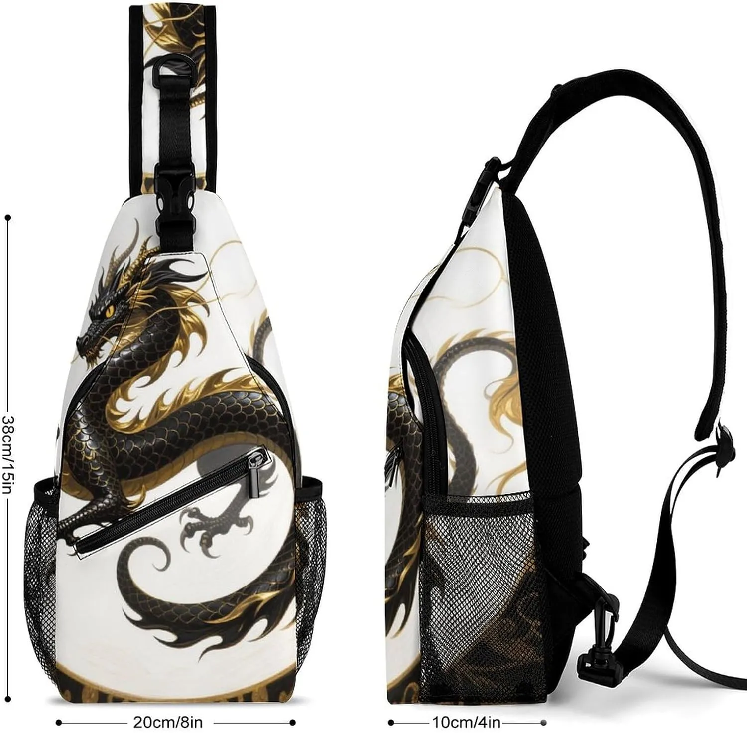 Sling Bag Backpack for Men Women Multipurpose Anti-Theft Outdoor Sport Daypack Travel Bag Tactical Satchel, Chinese Dragons Art Chest Day Backpack