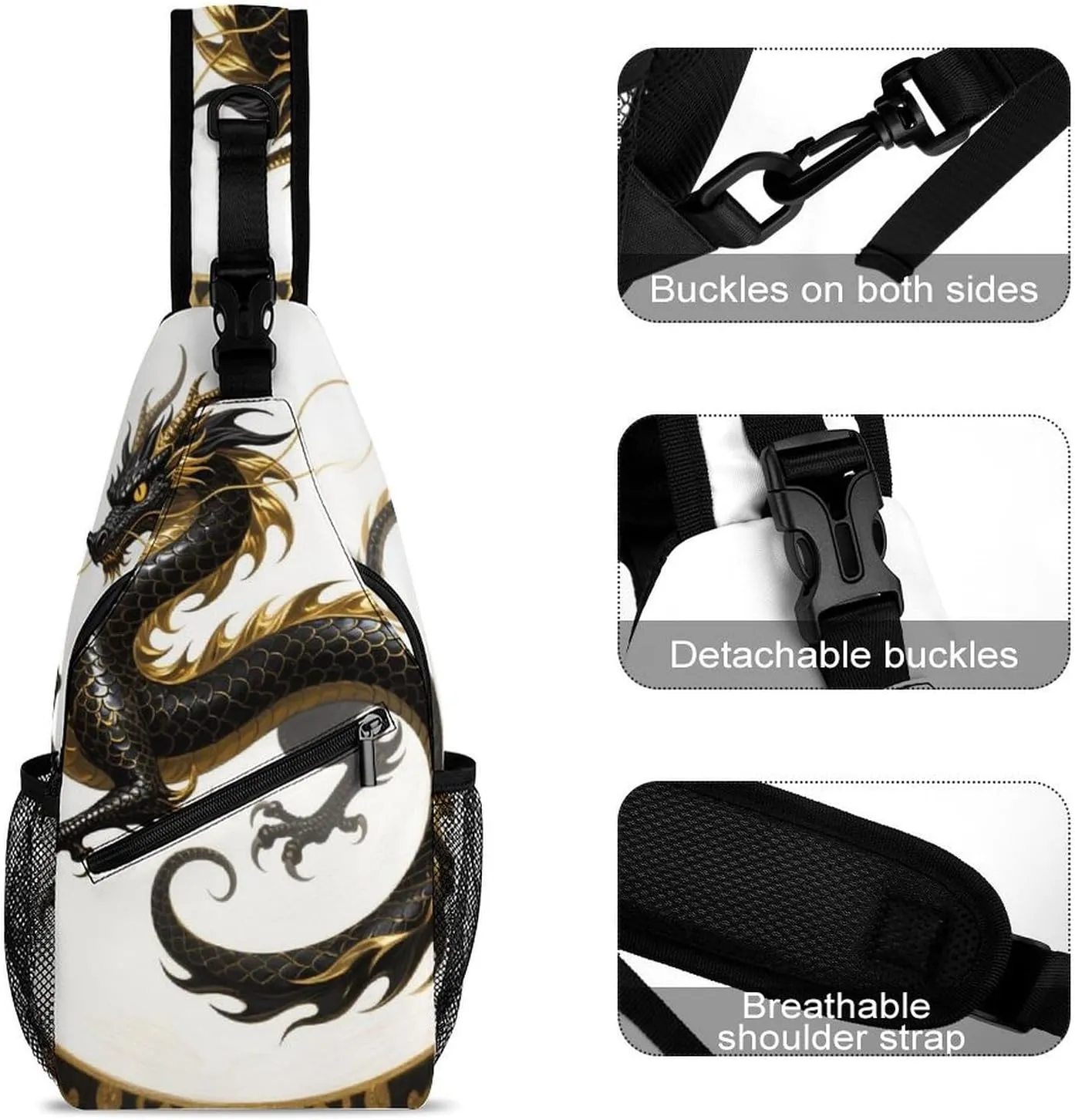 Sling Bag Backpack for Men Women Multipurpose Anti-Theft Outdoor Sport Daypack Travel Bag Tactical Satchel, Chinese Dragons Art Chest Day Backpack