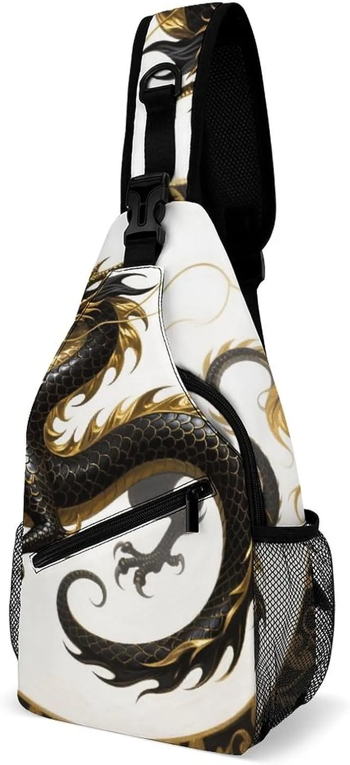 Sling Bag Backpack for Men Women Multipurpose Anti-Theft Outdoor Sport Daypack Travel Bag Tactical Satchel, Chinese Dragons Art Chest Day Backpack