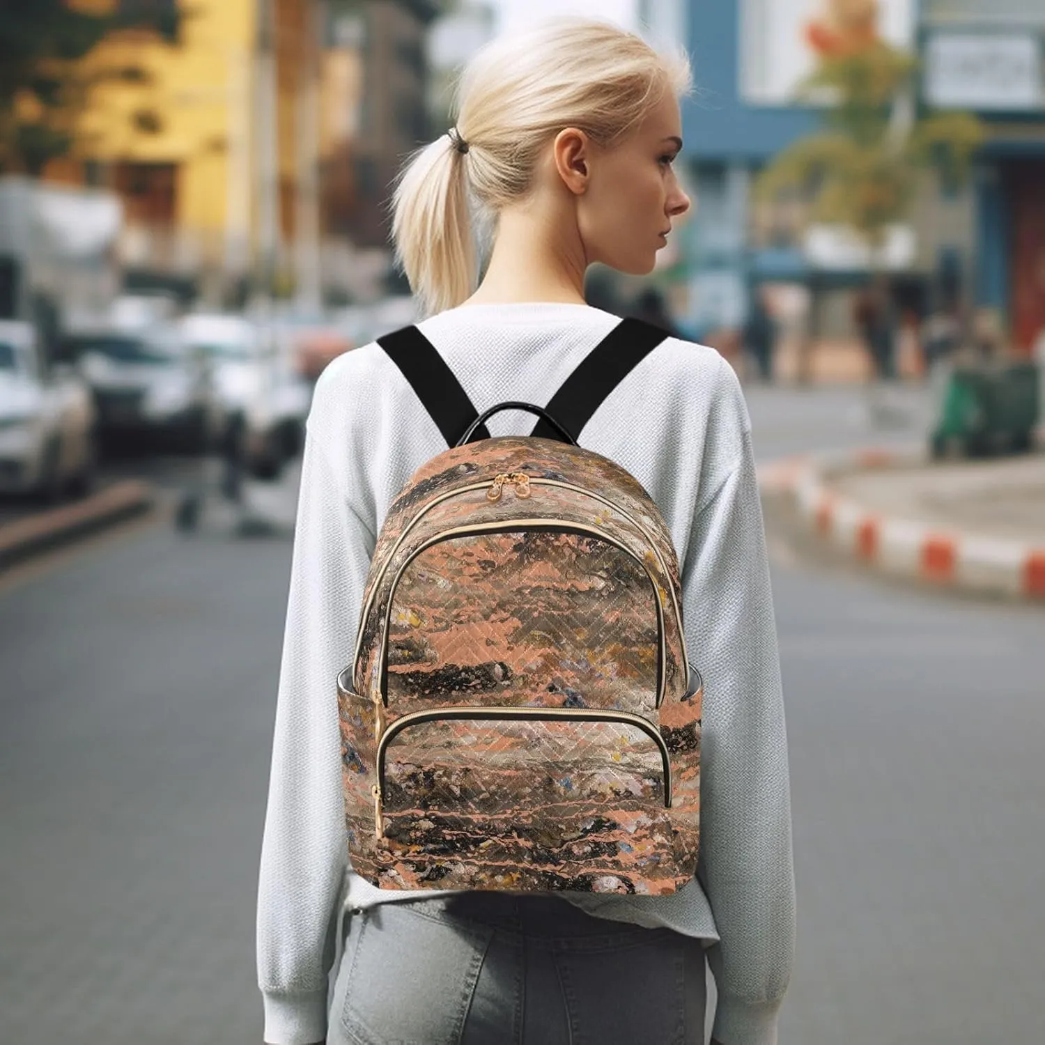 Small Backpack for Women Quilted Backpack Fashion Shoulder Bag Casual Daypack with Leather Carrying Handle(Pattren 4)