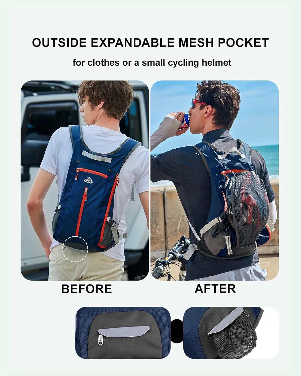 Small Hiking Backpack 15L Lightweight Travel Daypack Expandable Outdoor Back Pack for Women Men Navy Blue