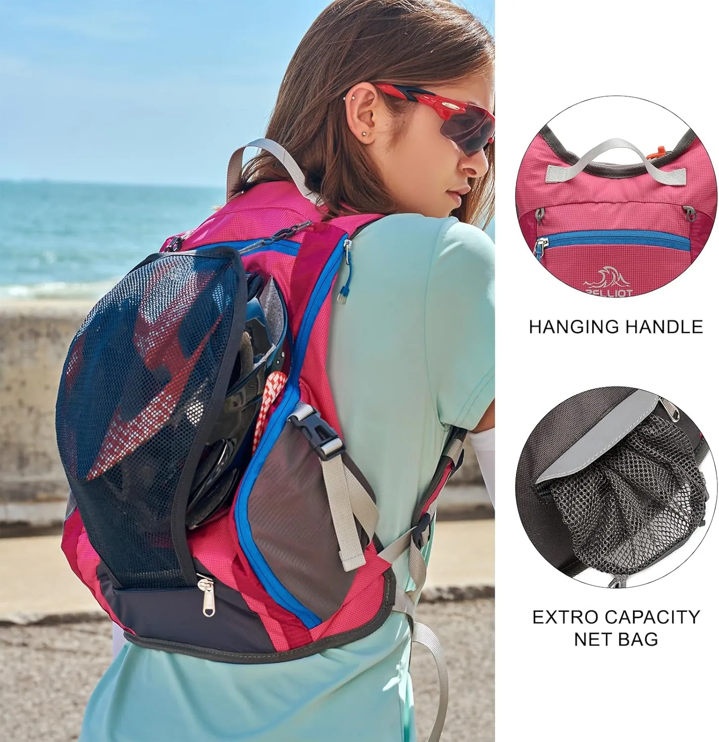 Small Hiking Backpack 15L Lightweight Travel Daypack Expandable Outdoor Back Pack for Women Men Rose