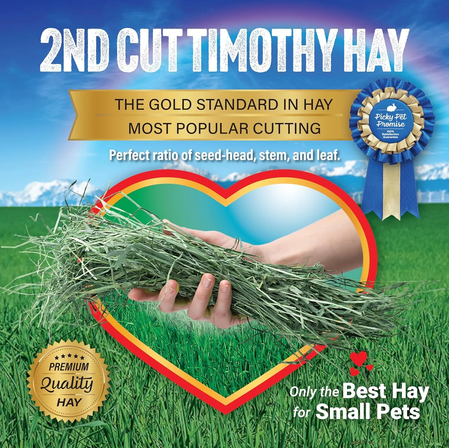 Small Pet Select 2nd Cutting Perfect Blend Timothy Hay Pet Food for Rabbits, Guinea Pigs, Chinchillas and Other Small Animals, Premium Natural Hay Grown in The US, 12 LB