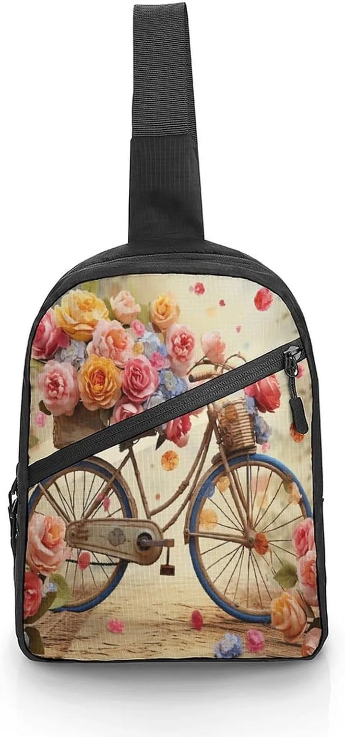 Small Sling Chest Bag Crossbody Bag for Men Women,Flower Bicycle Lightweight Gym Daypack for Travel Cycling Hiking