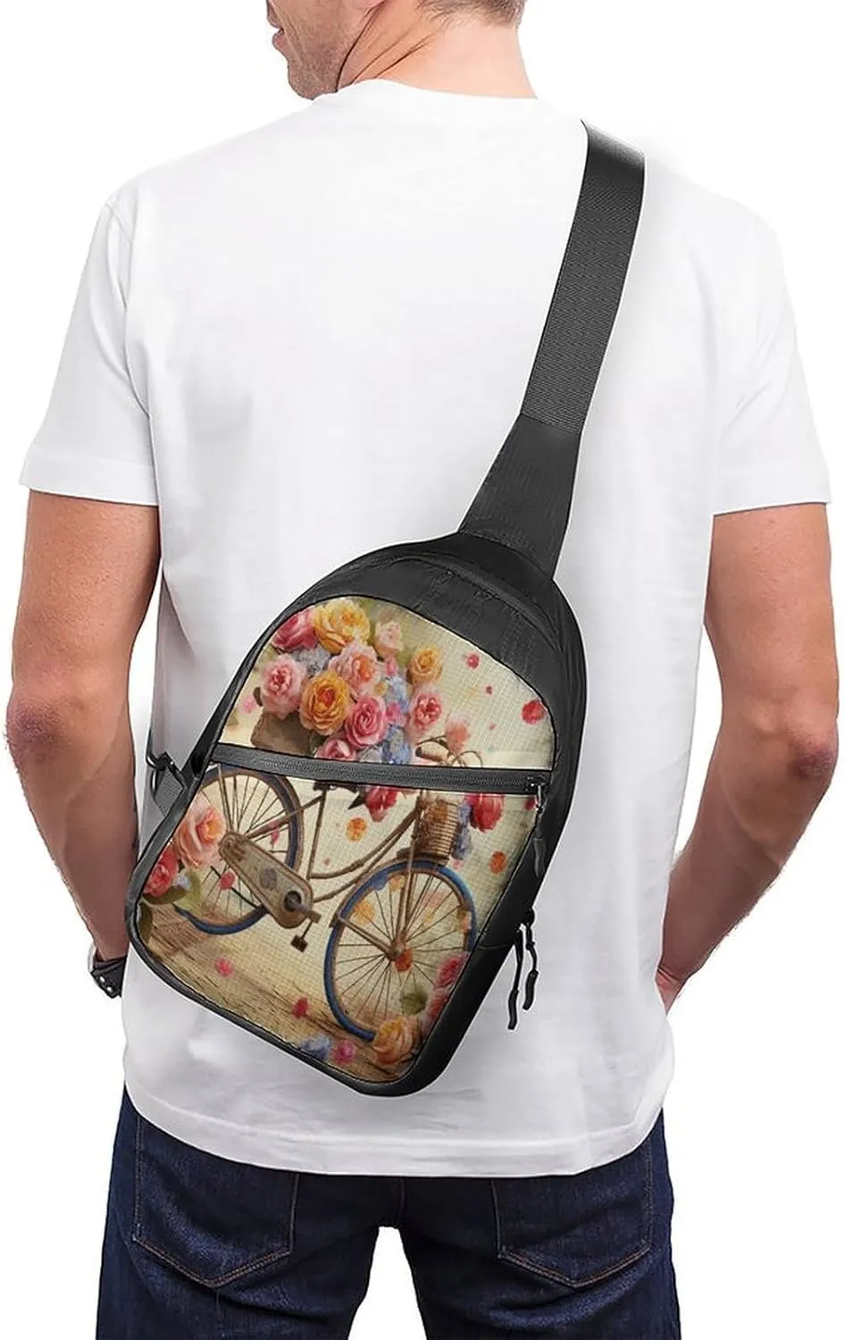 Small Sling Chest Bag Crossbody Bag for Men Women,Flower Bicycle Lightweight Gym Daypack for Travel Cycling Hiking