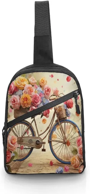 Small Sling Chest Bag Crossbody Bag for Men Women,Flower Bicycle Lightweight Gym Daypack for Travel Cycling Hiking