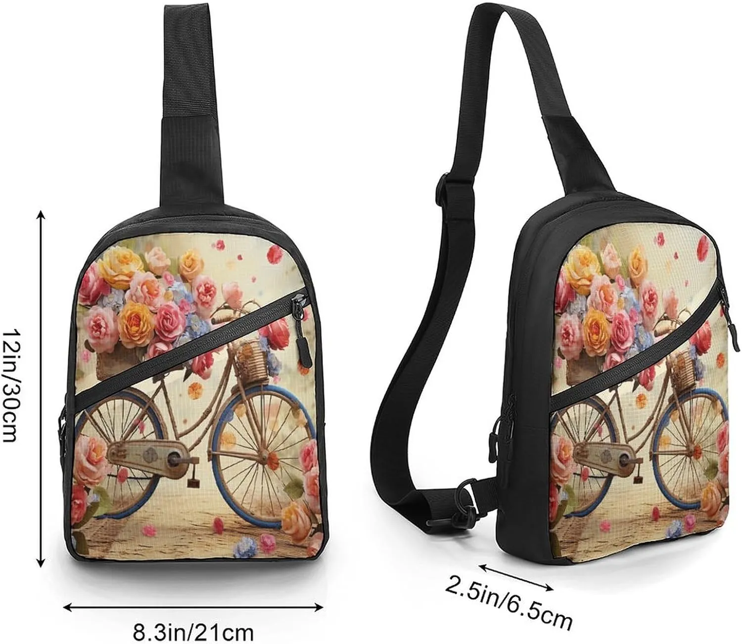 Small Sling Chest Bag Crossbody Bag for Men Women,Flower Bicycle Lightweight Gym Daypack for Travel Cycling Hiking