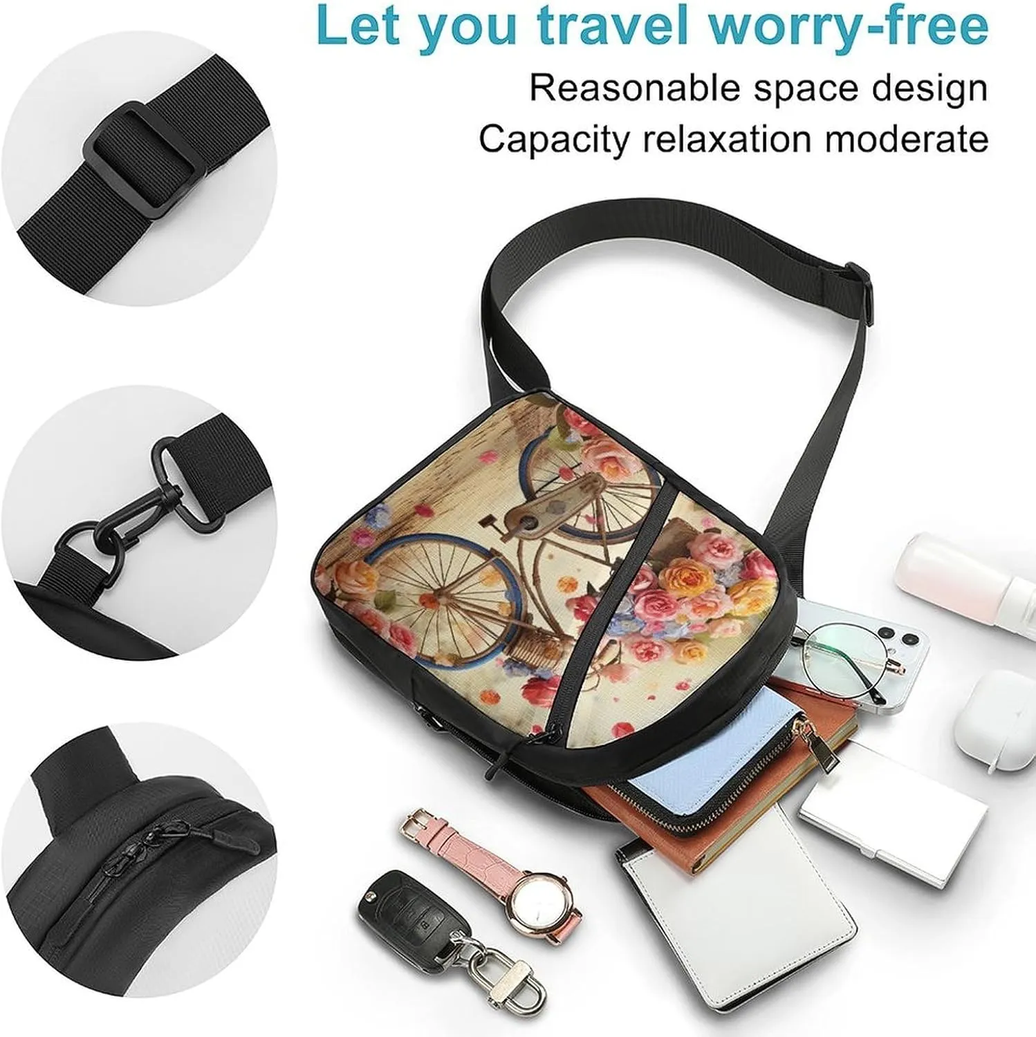 Small Sling Chest Bag Crossbody Bag for Men Women,Flower Bicycle Lightweight Gym Daypack for Travel Cycling Hiking