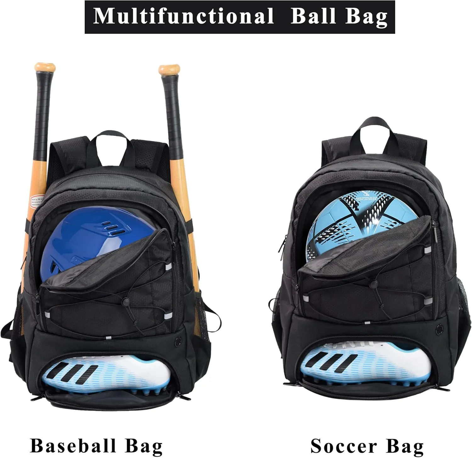 Soccer Bag, Basketball Backpack, Sports Equipment Bag with Shoes Compartment Holds Sneak, Helmet, Basketball, Football, Vollyball, Gloves