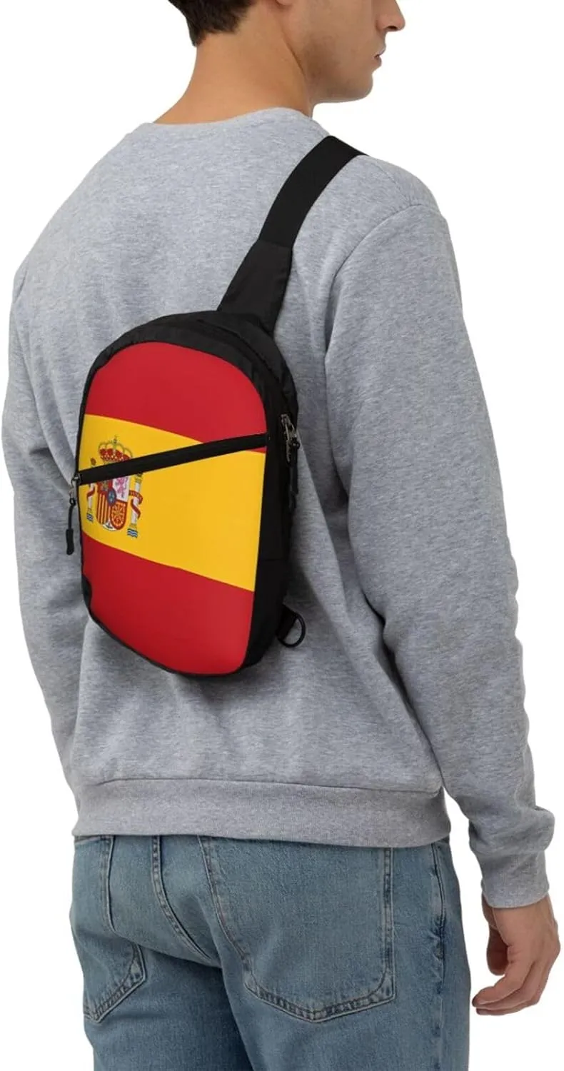 Spain Spanish Espana Flag Crossbody Bag Portable Sling Bags Foldable Chest Daypack Reusable Sports Shoulder Backpack Diagonally Casual Rucksack Travel Bag