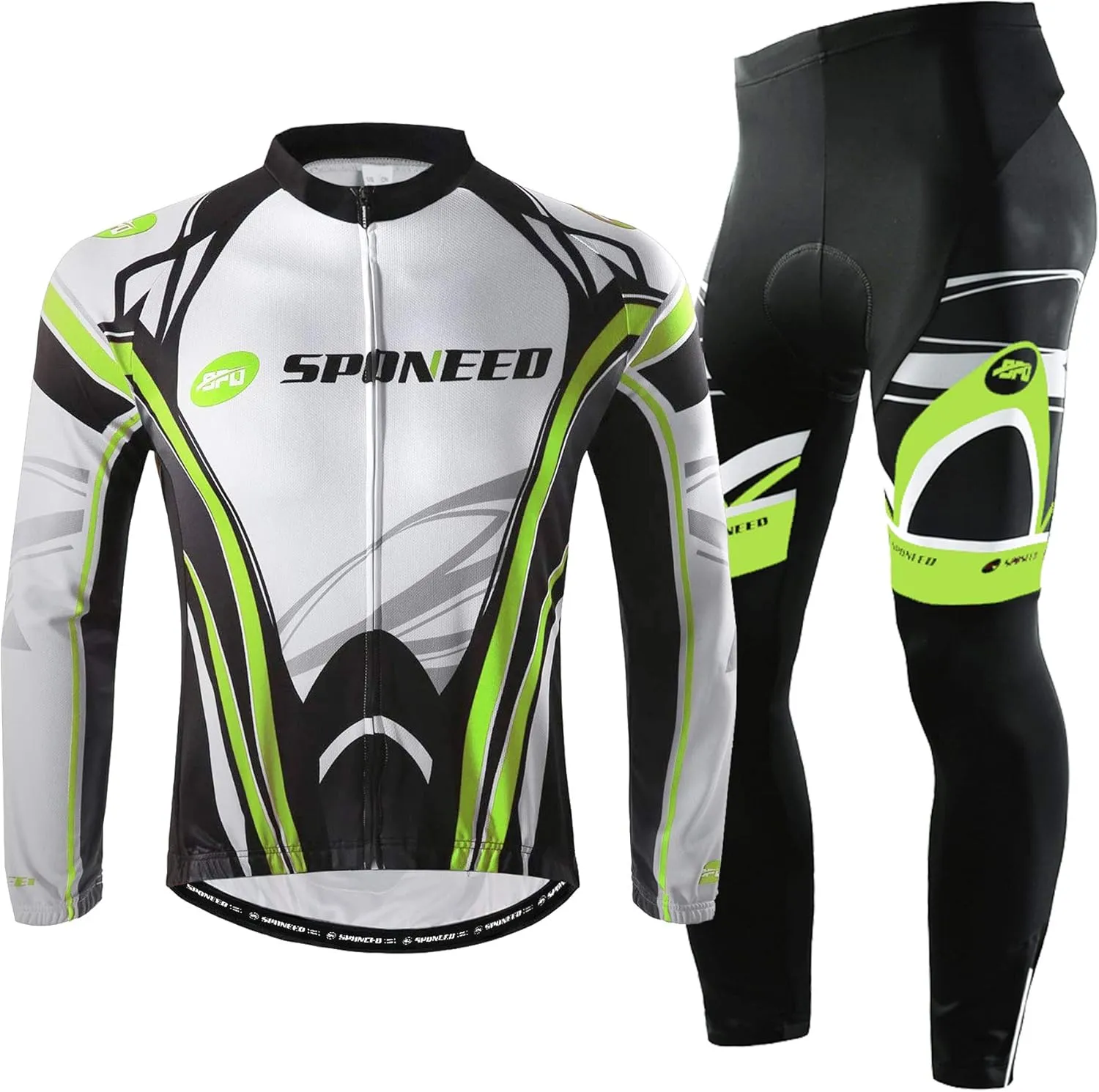 sponeed Cycling Clothes for Men Long Sleeve Mountain Bike Road Bicycle Shirt Jerseys Padded Pants Biking Outfits