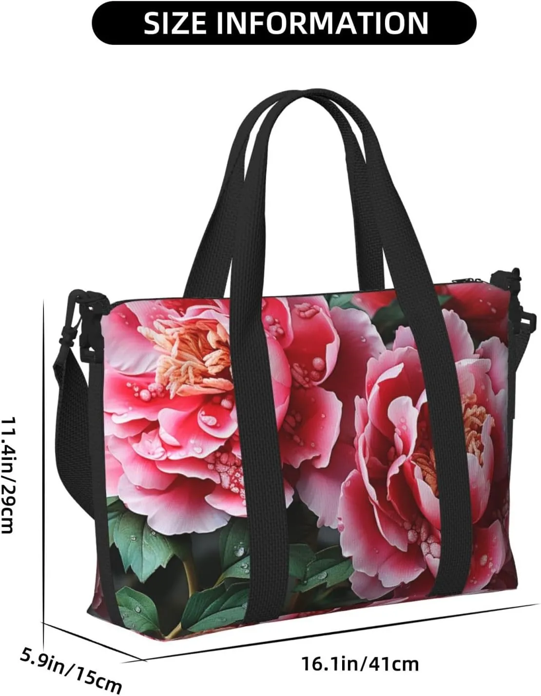 Sports Gym Bag for Women Men Travel Duffel Bag Tote Weekender Bag Carry on Overnight Bag for Travel Swimming Fitness Workout Sports Beautiful peony flower Duffle Bag