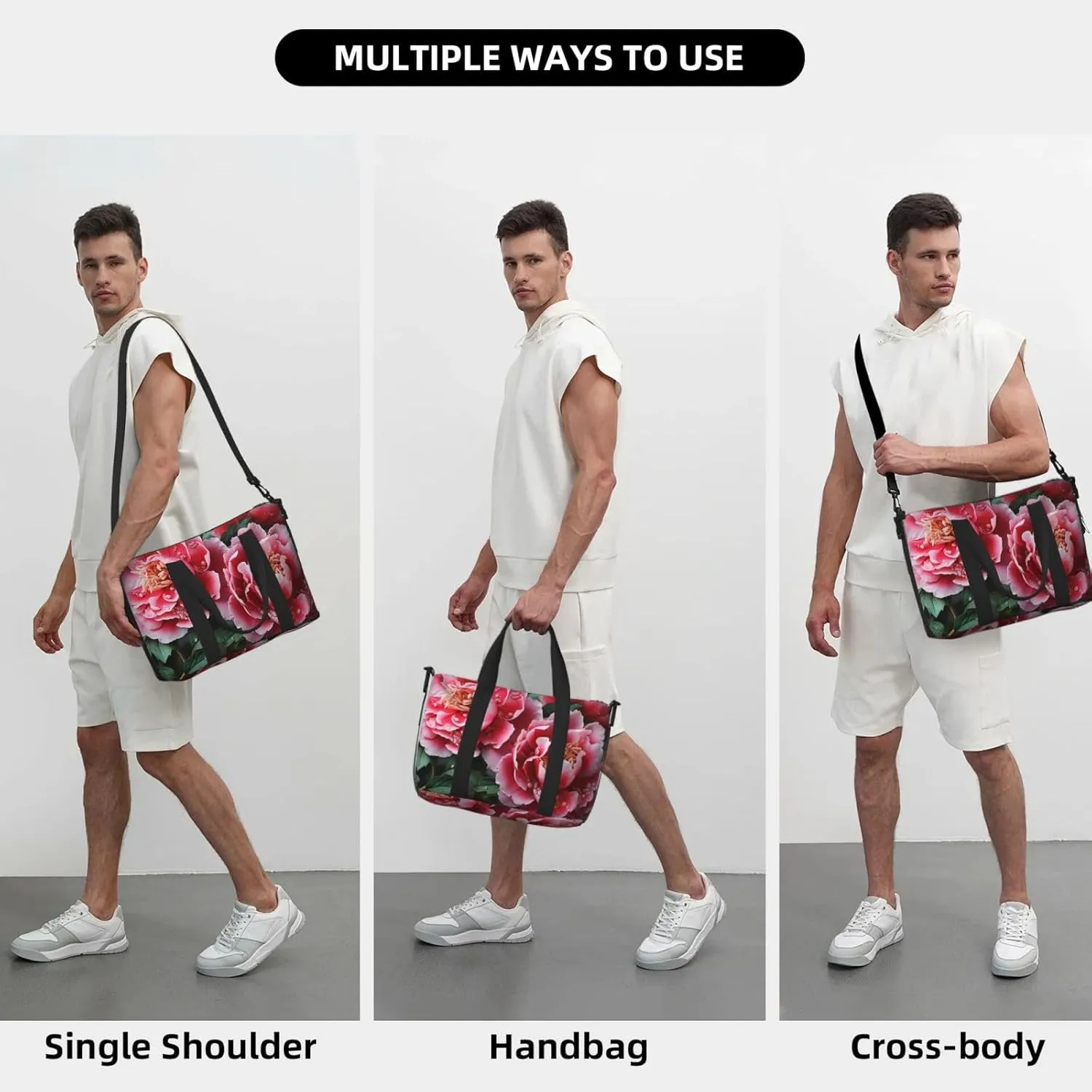 Sports Gym Bag for Women Men Travel Duffel Bag Tote Weekender Bag Carry on Overnight Bag for Travel Swimming Fitness Workout Sports Beautiful peony flower Duffle Bag