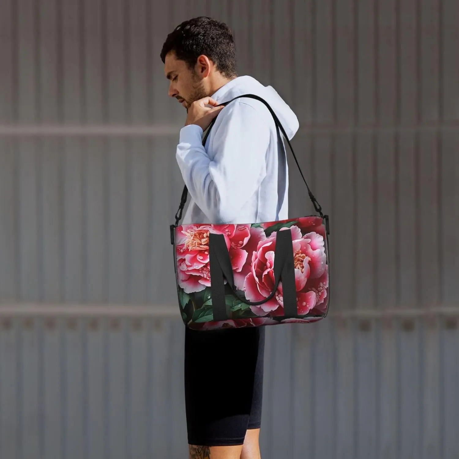 Sports Gym Bag for Women Men Travel Duffel Bag Tote Weekender Bag Carry on Overnight Bag for Travel Swimming Fitness Workout Sports Beautiful peony flower Duffle Bag