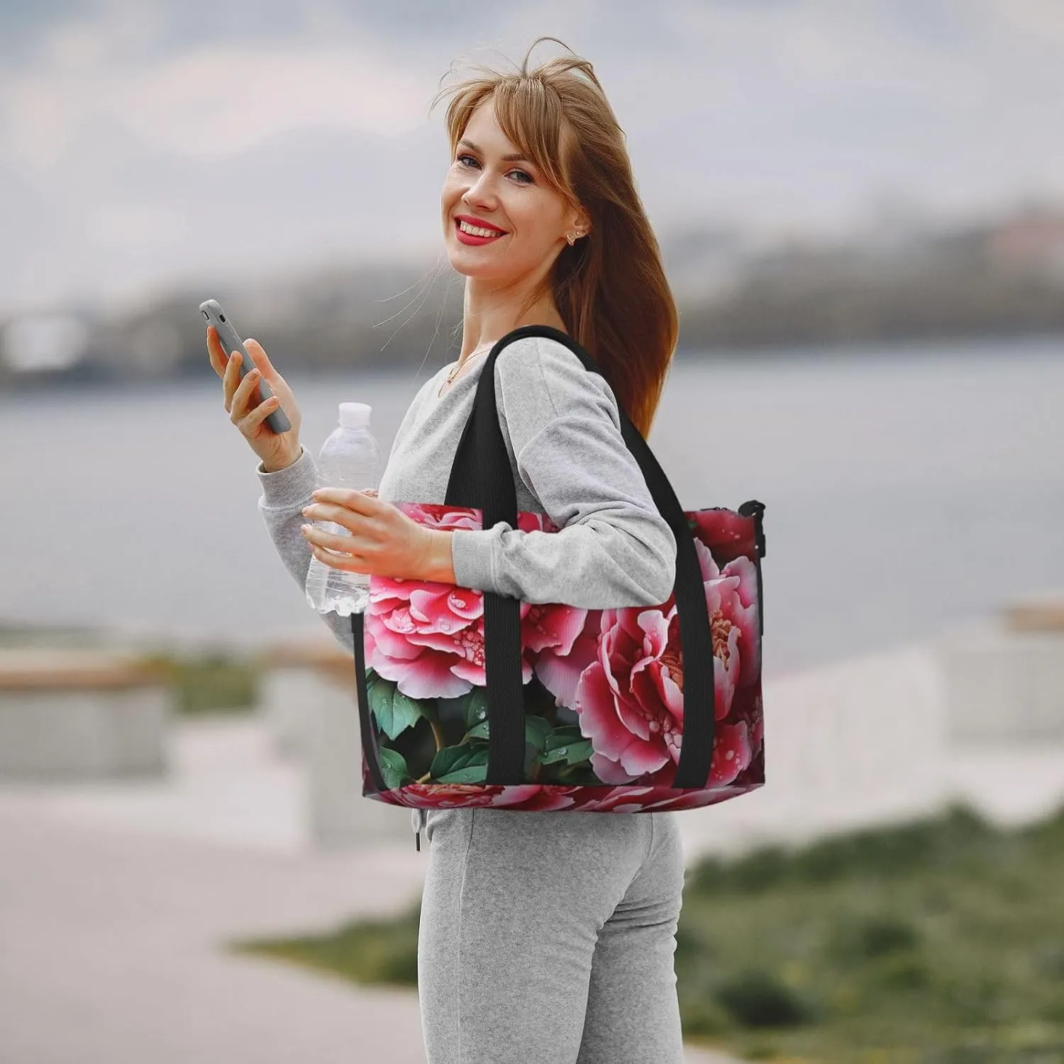 Sports Gym Bag for Women Men Travel Duffel Bag Tote Weekender Bag Carry on Overnight Bag for Travel Swimming Fitness Workout Sports Beautiful peony flower Duffle Bag