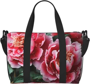 Sports Gym Bag for Women Men Travel Duffel Bag Tote Weekender Bag Carry on Overnight Bag for Travel Swimming Fitness Workout Sports Beautiful peony flower Duffle Bag