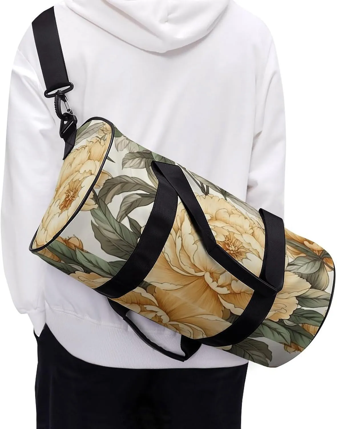 Sports Gym Bag for Women Men Travel Duffel Bag Tote Weekender Bag Peony Flower Pattern Carry on Overnight Bag for Travel Swimming Fitness Workout Sports Duffle Bag