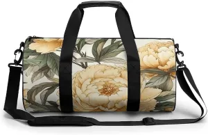 Sports Gym Bag for Women Men Travel Duffel Bag Tote Weekender Bag Peony Flower Pattern Carry on Overnight Bag for Travel Swimming Fitness Workout Sports Duffle Bag